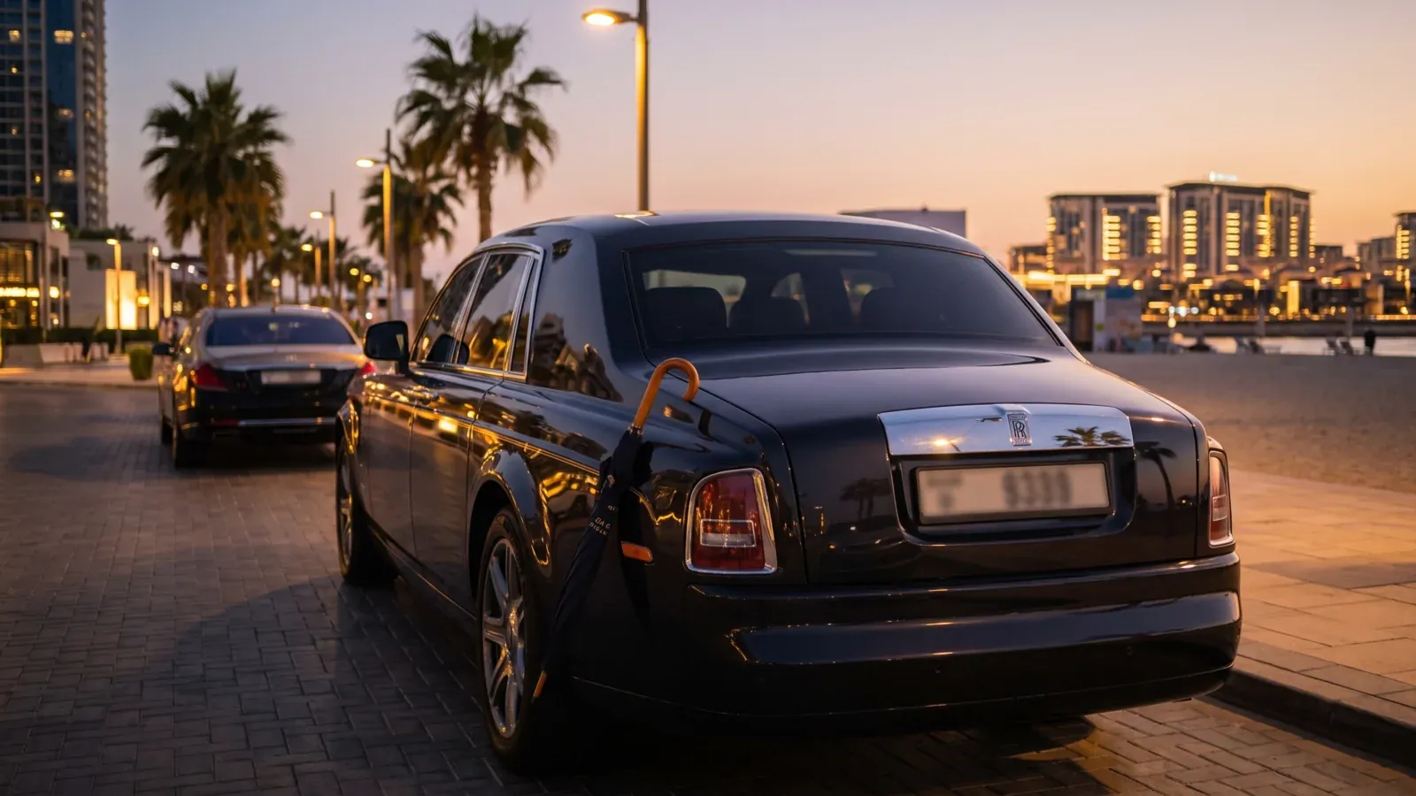 Rolls-Royce Phantom favoured beside a Maybach along JBR Dubai.