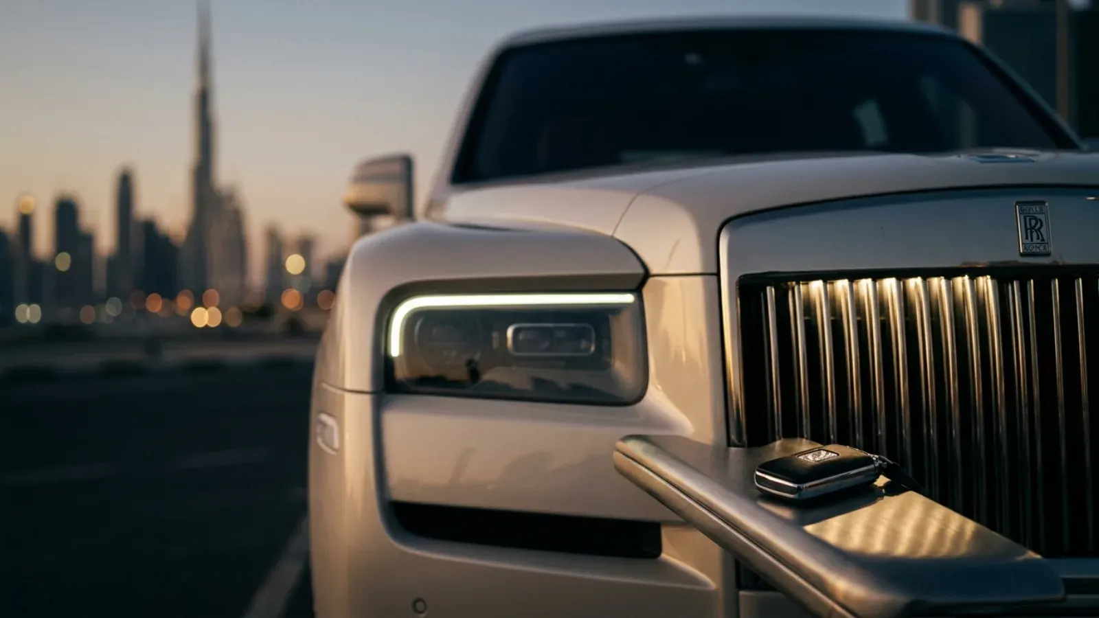 Rolls-Royce Cullinan Series II SUV and concierge key at a Downtown Dubai hotel
