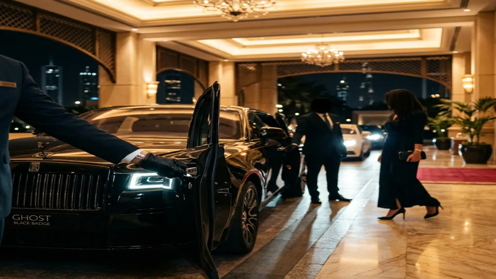 Concierge hands over the key to a Black Badge Ghost at a Dubai hotel.