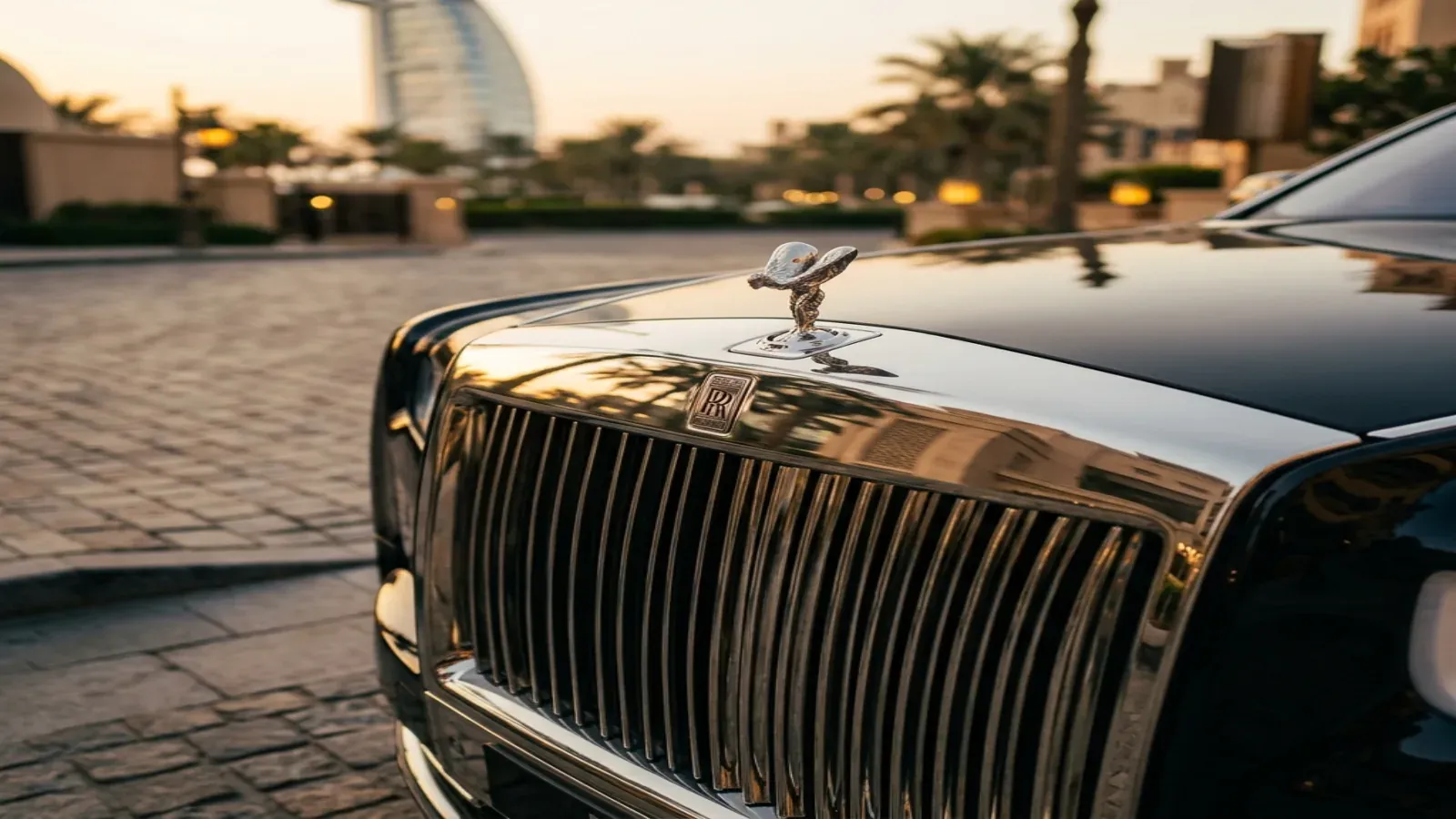 Rolls-Royce Phantom parked in front of Burj Khalifa