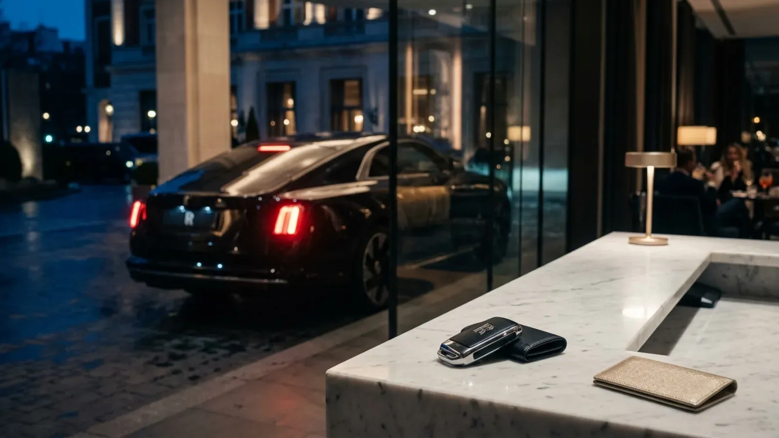 Sleek side profile of the Rolls-Royce Spectre Black Badge with its carbon-fiber composite wheels and dark chrome details